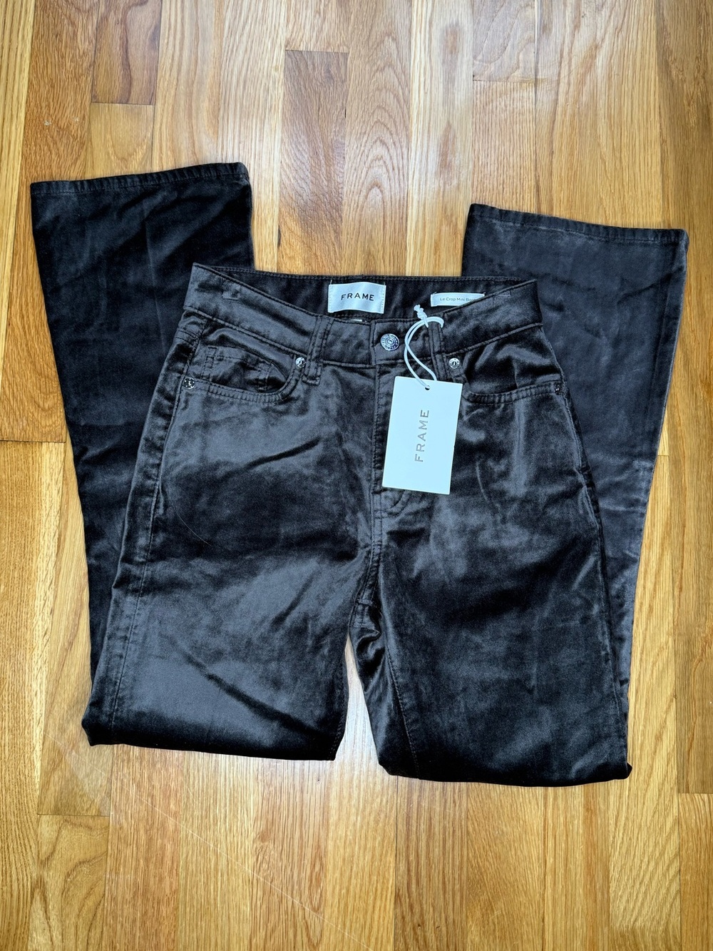 NWT FRAME Le Crop Mini Boot Velveteen Pants Velvet Jeans Black Size 23